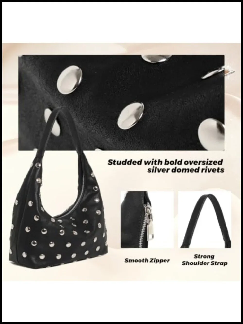 Studded Hobo Bag for Women Slouchy Shoulder Purse PU Leather